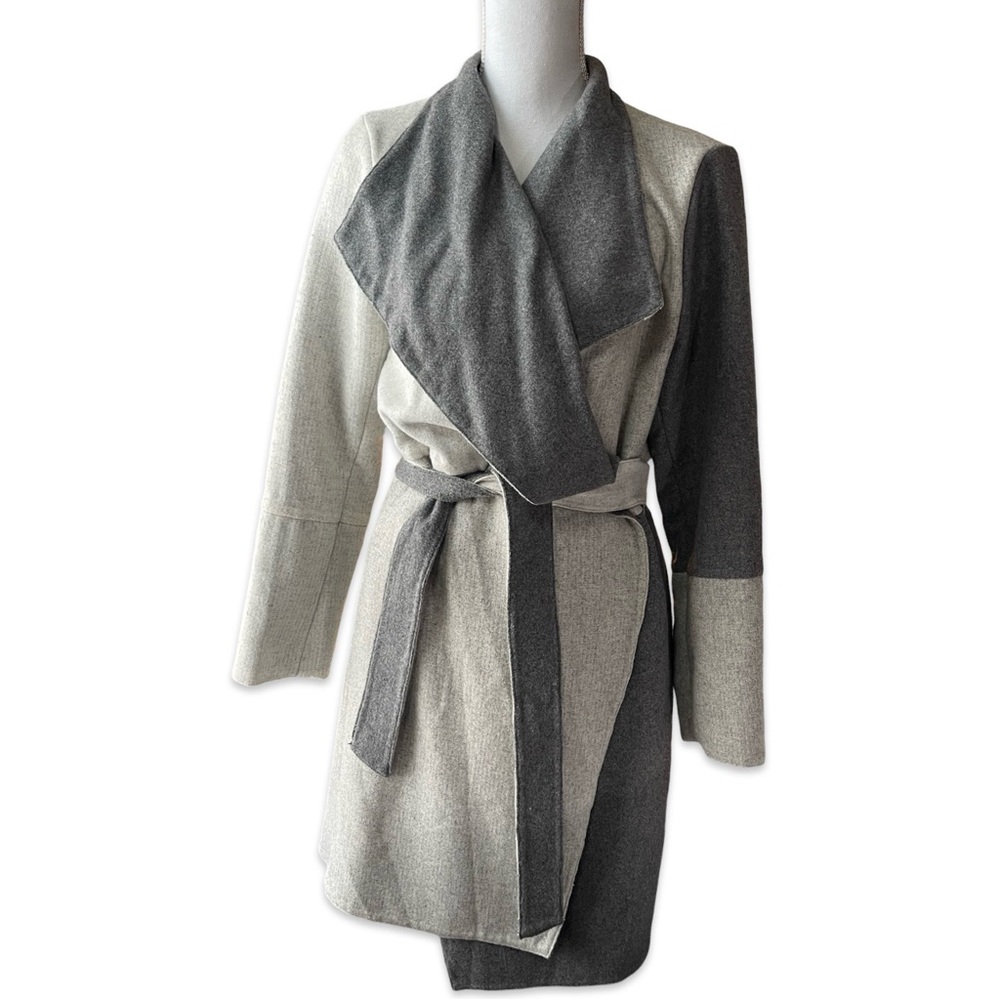 Alfani Womens Wool Blend Colorblocked Belted Jacket